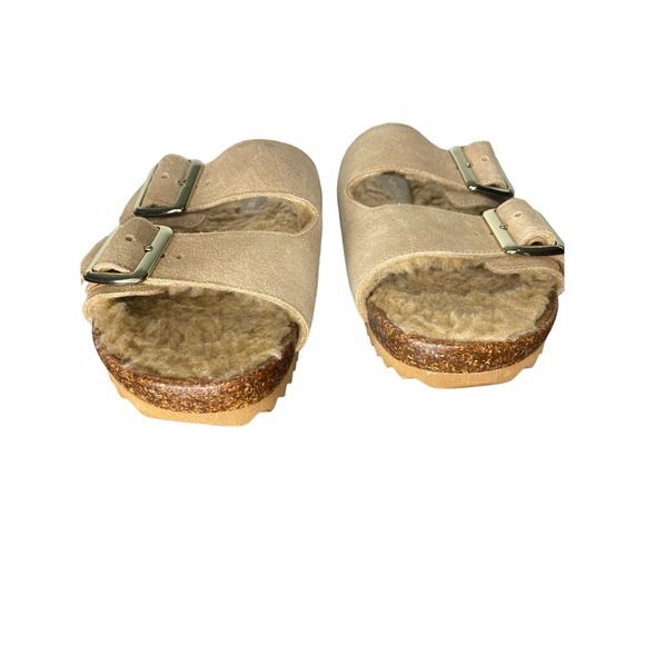 VINCE CAMUTO NWT Mannissa Suede & Faux Fur-Lined Flat Sandals Slide Open Toe 7.5 - Picture 4 of 6